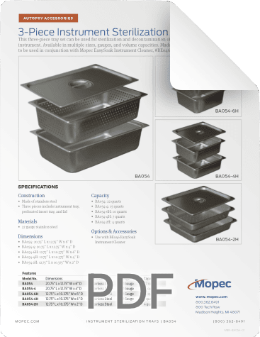 Instrument Sterilization Tray Spec Sheet
